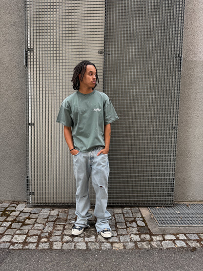 GREEN BASIC T-SHIRT DISTRESSED