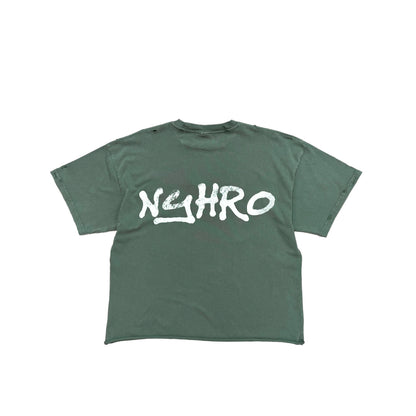 GREEN BASIC T-SHIRT DISTRESSED